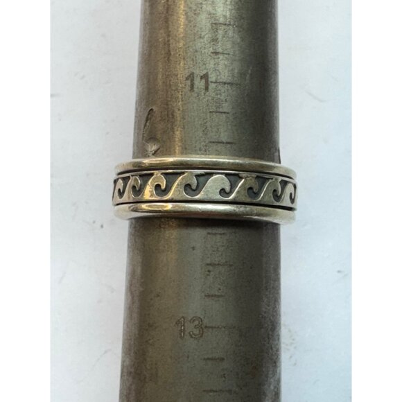 Vintage Sterling Silver 925 Spinner Wave Ring Men's Size 12 Mexico 10.9g Estate - Picture 7 of 8